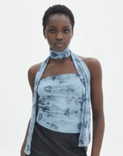 Floral Print Mesh Lettuce Trim Cropped Cami -Outlet Glassons Store marve strapless top bubble blooms front tv138934prt