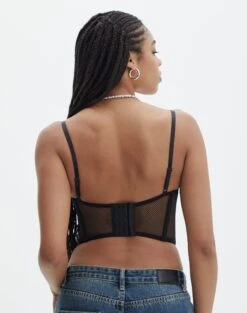Mesh Detailed Corset Top -Outlet Glassons Store mika mesh corset black back ut113858pln
