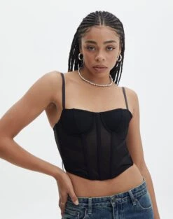 Mesh Detailed Corset Top