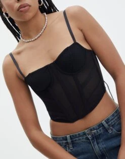 Mesh Detailed Corset Top -Outlet Glassons Store mika mesh corset black imageback ut113858pln