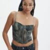 Printed Mesh Crop Corset Top -Outlet Glassons Store mika mesh corset cypress waters front ut113858prt 2