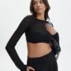 Sheer Backless Long Sleeve Crop Top -Outlet Glassons Store mila underwire super crop black front tl112008msh