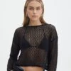 Knit Mesh Long Sleeve Top 1 Knit Mesh Long Sleeve Top -Outlet Glassons Store millie mesh net black front kl124087knt