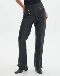 Faux Leather Moto Zip Straight Leg Pant -Outlet Glassons Store milly pu moto pants black full pw96799pu