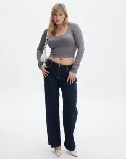 Scoop Neck Long Sleeve Crop Top 38 Scoop Neck Long Sleeve Crop Top -Outlet Glassons Store mylie wide rib scoop keep your coal full tl111290vis