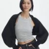 Balloon Sleeve Rib Knit Shrug -Outlet Glassons Store naomi cosy shrug black front kc106720knt