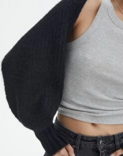 Balloon Sleeve Rib Knit Shrug -Outlet Glassons Store naomi cosy shrug black imageback kc106720knt