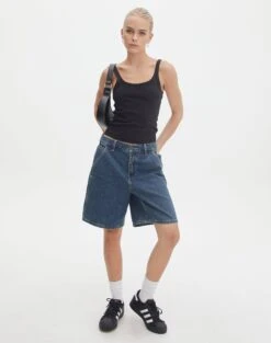 Denim Halter Top -Outlet Glassons Store nate longline denim short coyote blue front sw127903rdnm