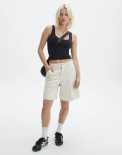 Cut Out Ribbed Tank Top -Outlet Glassons Store nate longline denim short flour power front sw127903rdnm 2