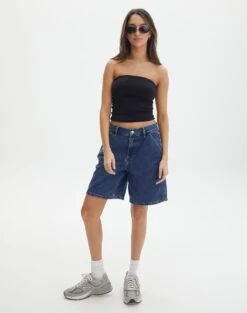 Denim Halter Top -Outlet Glassons Store nate longline denim short lucy mid wash front sw127903rdnm