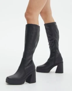 Faux Leather Boot -Outlet Glassons Store nava knee high boot black front sh98229pu 10