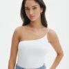 Supersoft One Shoulder Bodysuit 2 Supersoft One Shoulder Bodysuit -Outlet Glassons Store nolan one shoulder bodysuit white front tb148678pch