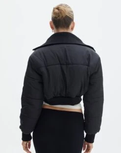 Cropped Puffer Jacket -Outlet Glassons Store noor cropped funnel puffer black back cs91682puf