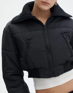 Cropped Puffer Jacket -Outlet Glassons Store noor cropped funnel puffer black imageback cs91682puf