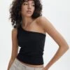 Crop Ribbed One Shoulder Tank -Outlet Glassons Store o albo asymmetric tank black front tv128401orib 2