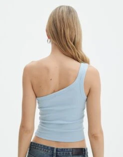 Crop Ribbed One Shoulder Tank 34 Crop Ribbed One Shoulder Tank -Outlet Glassons Store o albo asymmetric tank blue bubble back tv128401orib