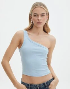 Crop Ribbed One Shoulder Tank 32 Crop Ribbed One Shoulder Tank -Outlet Glassons Store o albo asymmetric tank blue bubble front tv128401orib 2