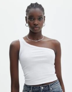 Crop Ribbed One Shoulder Tank 27 Crop Ribbed One Shoulder Tank -Outlet Glassons Store o albo asymmetric tank white front tv128401orib 2