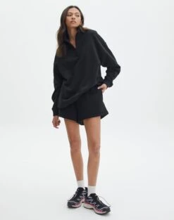 Luxe Lounge Modal Long Sleeve Button Crop Top -Outlet Glassons Store o beckham short black front sw62109ocot 2
