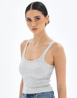 Cropped Cap Sleeve Knit Top -Outlet Glassons Store o bob strappy tank pale grey marle front tv55485orib