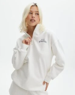 Oversized Print Quarter Zip Sweater -Outlet Glassons Store o olivia oversized quarter zip south hamptonmilk front tl97172oprt