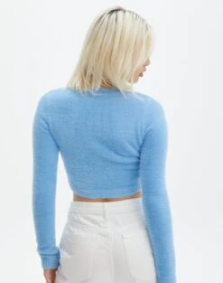 Fluffy Long Sleeve Button Up Top -Outlet Glassons Store oak fluffy cardigan blue yonder back kc106689flu