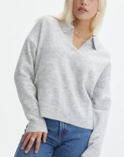 Long Sleeve Collared Knit 30 Long Sleeve Collared Knit -Outlet Glassons Store obisanya open neck pale grey marle imageback kl78685rpol