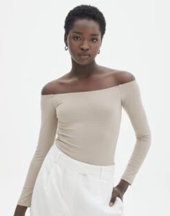 Oversized Knit Jumper -Outlet Glassons Store olive off the shoulder bodysuit longsleeve dusty mink front tb97721pch