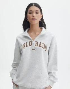 Oversized Embroidered Quarter Zip Sweater -Outlet Glassons Store olivia oversized quarter zip coloradosnow marle front tl97172oemb