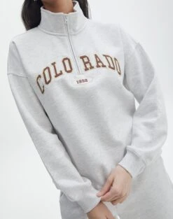 Oversized Embroidered Quarter Zip Sweater -Outlet Glassons Store olivia oversized quarter zip coloradosnow marle imageback tl97172oemb