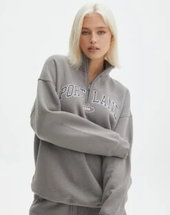 Oversized Embroidered Quarter Zip Sweater -Outlet Glassons Store olivia oversized quarter zip portland gunsmoke detail tl97172oemb