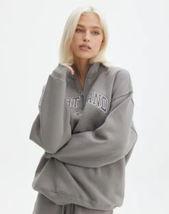 Oversized Embroidered Quarter Zip Sweater -Outlet Glassons Store olivia oversized quarter zip portland gunsmoke front tl97172oemb 1