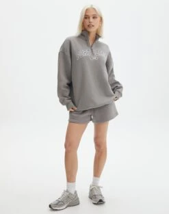 Oversized Embroidered Quarter Zip Sweater -Outlet Glassons Store olivia oversized quarter zip portland gunsmoke full tl97172oemb