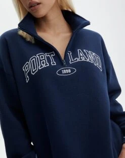 Oversized Embroidered Quarter Zip Sweater -Outlet Glassons Store olivia oversized quarter zip portlandnaughtical imageback tl97172oemb