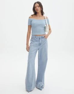Knit Off The Shoulder Crop Top 29 Knit Off The Shoulder Crop Top -Outlet Glassons Store opal off the shoulder top blue bubble full ks130295knt