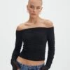 Ruched Mesh Off The Shoulder Top -Outlet Glassons Store oreo off the shoulder top black front tl124256rmsh