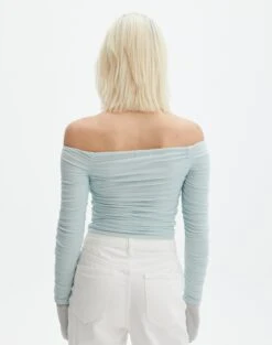 Ruched Mesh Off The Shoulder Top -Outlet Glassons Store oreo off the shoulder top mist me back tl124256rmsh