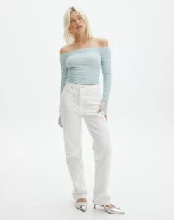 Ruched Mesh Off The Shoulder Top -Outlet Glassons Store oreo off the shoulder top mist me full tl124256rmsh