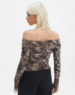 Ruched Print Mesh Off The Shoulder Top 24 Ruched Print Mesh Off The Shoulder Top -Outlet Glassons Store oreo off the shoulder top soy coffee tie dye back tl124256rprt
