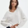 V-Neck Drop Shoulder Knit Jumper -Outlet Glassons Store paige preppy v neck milk front kl90519oca 2