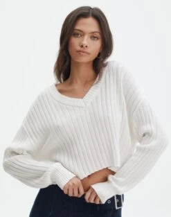 V-Neck Drop Shoulder Knit Jumper