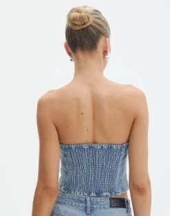 Denim Panelled Strapless Corset -Outlet Glassons Store pancake panelled corset riley vintage wash back bv132499rdnm