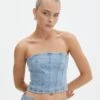Denim Panelled Strapless Corset 1 Denim Panelled Strapless Corset -Outlet Glassons Store pancake panelled corset riley vintage wash front bv132499rdnm 1