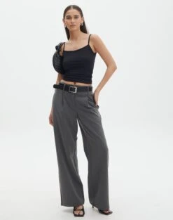 Double Button Tailored Pant -Outlet Glassons Store penny button suit pant charcoal front pw91835pln 1