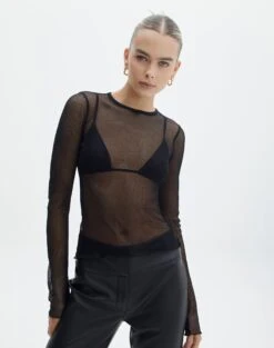 Off Shoulder Flared Long Sleeve Top 41 Off Shoulder Flared Long Sleeve Top -Outlet Glassons Store phoebe fishnet longsleeve black front tl126997fsh
