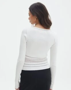 Panelled Knit Long Sleeve Top -Outlet Glassons Store pinny panelled longsleeve white back kl114624vn