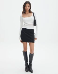 Panelled Knit Long Sleeve Top -Outlet Glassons Store pinny panelled longsleeve white full kl114624vn