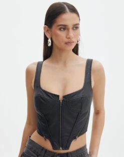 Faux Leather Biker Zip Corset 38 Faux Leather Biker Zip Corset -Outlet Glassons Store polly zip corset black front bv107091pu 2