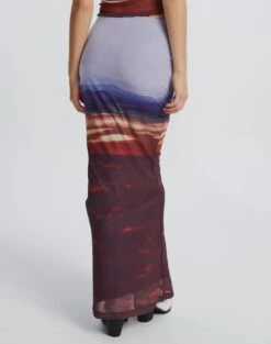 Print Mesh Maxi Skirt -Outlet Glassons Store r co drey mesh maxi skirt firey skies back sl52001rprt