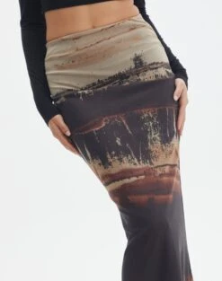 Print Mesh Maxi Skirt -Outlet Glassons Store r co drey mesh maxi skirt sandy tie dye imageback sl52001rprt